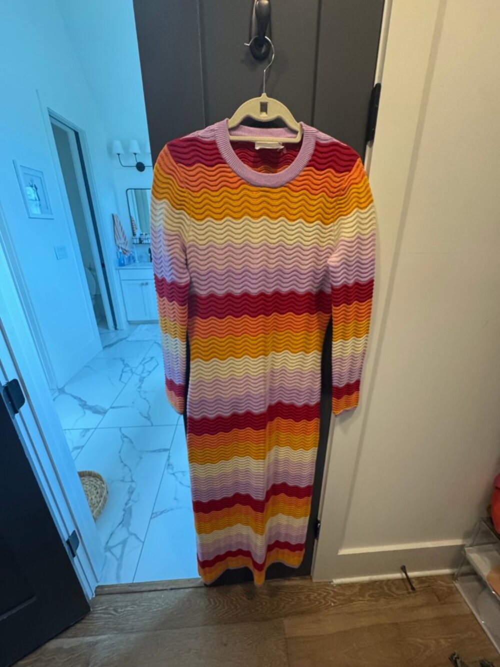Hyacinth House Rainbow Zigzag Stripe Knit Midi Dress - S